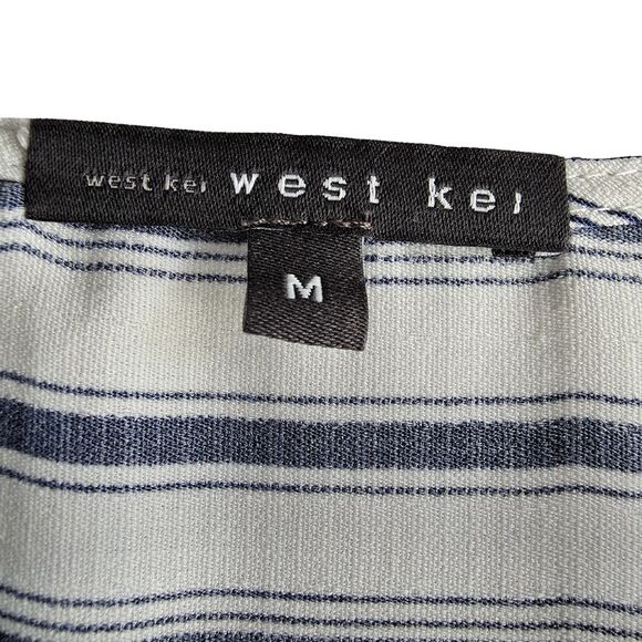 WEST KEI Faux Wrap Blouse M Blue Stripe 3/4 Slv - Picture 6 of 8